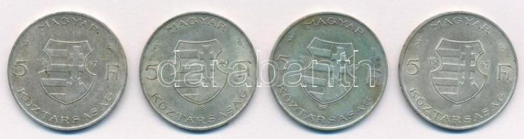 1947. 5Ft Ag "Kossuth" (4x) T:2-,3 patina