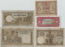 5db-os vegyes jugoszláv és szerb bankjegy tétel, közte Jugoszlávia / Szerb-Horvát-Szlovén Királyság ...