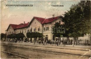 1925 Adony-Pusztaszabolcs, Vasútállomás, vasutasok (felületi sérülés / surface damage)