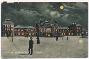 1913 Debrecen, Indóház, vasútállomás este holdfényben