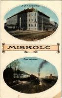 1915 Miskolc, MÁV (Magyar Királyi Államvasutak) üzletvezetősége, Tiszai pályaudvar, vasútállomás, gőzmozdony, vonat. Kiadja Orosz Ferenc (EB)