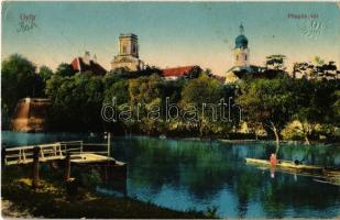 1915 Győr, Püspökvár, csónakázók (ázott sarkak / wet corners)