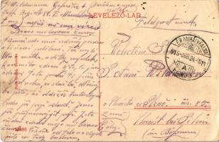 1915 Szolnok, Tisza, háttérben templomok és zsinagóga (kissé ázott / slightly wet)