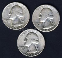 USA 1944-54. 1/4$ Ag (3x) "Washington" klf évszámokkal T:3