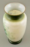 cca 1910 Fújt tejüveg váza, részben kézzel festett, kis karcolásokkal, csorba és jelzés nélkül, m: 3...