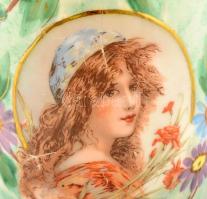 cca 1910 Fújt tejüveg váza, részben kézzel festett, kis karcolásokkal, csorba és jelzés nélkül, m: 3...