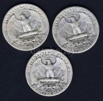 USA 1944-54. 1/4$ Ag (3x) "Washington" klf évszámokkal T:3