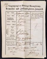 1865 Szegénységi és illetőségi bizonyítvány és fejcédula.