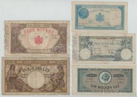 Románia 1941-1947. 5db klf bankjegy, mindegyik lezárt fóliában T:III,III- Romania 1941-1947. 5pcs of diff banknotes, all sealed in foil packing C:F,VG