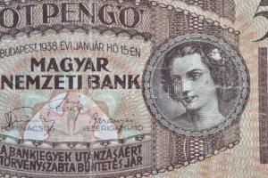 1938. 5P "K012 023955" három, hajtás menti lyuk a bankjegy bal oldalán T:III- RR! / Hungar...