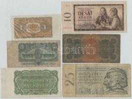 Csehszlovákia 1919-1961. 6db klf bankjegy, közte 1921. 5K T:III,III-,IV Czechoslovakia 1919-1961. 6pcs of diff banknotes, including 1921. 5 Korun C:F,VG,G