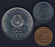 1916. 20f + 1931. 2f + 1980. 100Ft "Szovjet-magyar közös űrrepülés" T:2,3