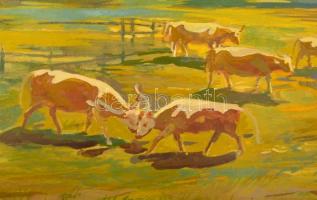 Bölcskey Ferenc (1897-?): Itatás. Gouache, papír, jelzett, 40×50 cm