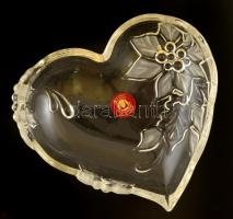 Walther-Glas virágmintás szív alakú üvegtál, jelzett, hibátlan, 15×16 cm