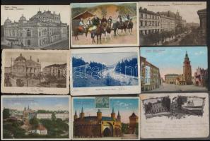 23 db RÉGI lengyel városképes lap, némelyik hátán katonai pecsét / 23 pre-1945 Polish town-view post...