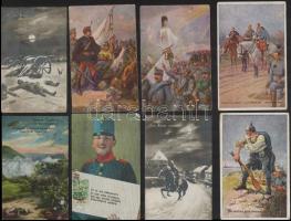 31 db RÉGI katonai művész motívumlap, több hátoldalán tábori bélyegzések / 31 pre-1945 military art motive postcards, a lot with military field cancellations