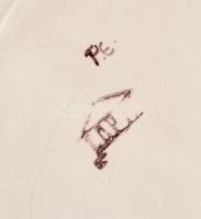 Múzeumi replika kerámia tál, kézzel festett, jelzett, lepattanással, d: 31,5 cm