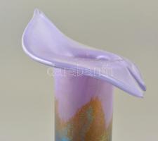 Irizáló fújt díszváza, több rétegű, jelzés nélkül, hibátlan, m: 25 cm