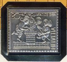Svájc 1984. "Pro Juventute-Max és Moritz" bélyeg formájú Ag emlékérem érmés, bélyeges borí...