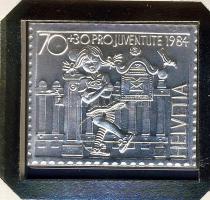 Svájc 1984. "Pro Juventute-Harisnyás Pippi" bélyeg formájú Ag emlékérem érmés, bélyeges bo...