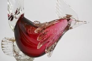 Archimede Seguso: Fújt aranyfácán, plasztikus rátétekkel, több rétegű, két helyen köszörülés nyomaiv...