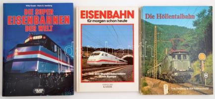 Willy Kosak-Hans G. Isenberg: Die Super Eisenbahnen der Welt. hn.,1987, Falken-Verlag. Német nyelven. Kiadói kartonált papírkötés, intézményi bélyegzővel. +Rolf L. Temming: Eisenbahn für morgen schon heute. Klagenfurt, 1990, Neuer Kaiser Verlag. Kiadói kartonált papírkötés.+Die Höllentalbahn. Vom Freiburg in den Schwarzwald. Schindellegi,é.n., Merkur. Német nyelven. Kiadói kartonált papírkötés.