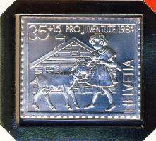 Svájc 1984. "Pro Juventute-Heidi" bélyeg formájú Ag emlékérem érmés, bélyeges borítékon bo...