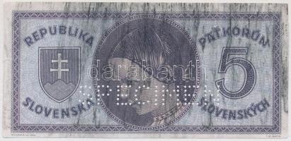 Szlovákia 1945. 5K minta perforációval T:III,III-
Slovakia 1945. 5 Korun specimen with perforation ...