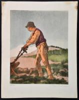 Barta Ernő (1878-1956): Szántó. Litográfia, papír, jelzett, sorszámozott, 30x24 cm