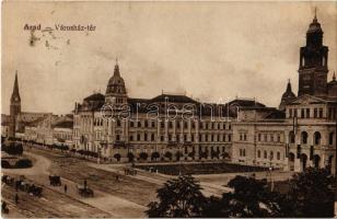 1921 Arad, Városház tér, Evangélikus templom. Oláh Sándor és Társa kiadása / Town Hall Square, Lutheran church (fl)