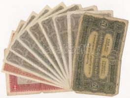 10db-os vegyes magyar korona bankjegy tétel, közte 1917. 2K "7000" feletti sorszámmal T:II...