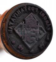 cca 1945 Tábori Postahivatal feliratú, fa nyeles gumibélyegző az ún. Szálasi-címerrel (nyilaskeresztes államcímer), d: 3-3,5 cm