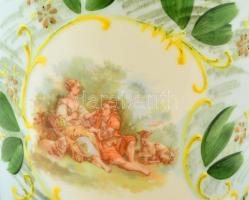 Részben kézzel festett fújt tejüveg váza, jelzés nélkül, apró kopásnyomokkal, m: 25,5 cm