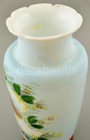 Részben kézzel festett fújt tejüveg váza, jelzés nélkül, apró kopásnyomokkal, m: 25,5 cm