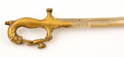 Indiai szuvenír kard, bársonyborítású, fém szerelékes fa hüvelyben, réz markolattal, teljes hossz: 8...