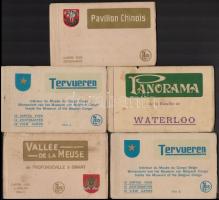 5 db RÉGI belga képeslapfüzet, összesen 50 lappal / 5 pre-1945 Belgian postcard booklets with 50 cards all together: Brussels (Bruxelles, Pavillon Chinois), Waterloo, Tervueren, Vallée de la Meuse de Profondeville a Dinant