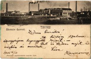 1901 Győr, Waggongyár (vagongyár), iparvasúti sínek. Kiadja a Pannonia papírkereskedés (EK)
