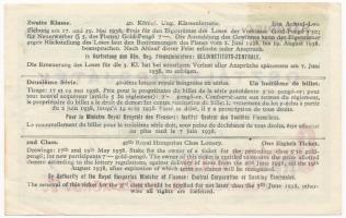Budapest 1938. "40. Magyar Királyi Osztálysorsjáték" 2. osztály 1/8 sorsjegye "ORDÓDY...