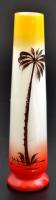 Jelzett (T.U.) kézzel festett fújt tejüveg váza, kopás nyomokkal, több rétegű, m: 18 cm