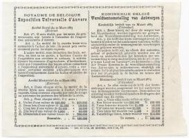 Belgium 1885. 1Fr sorsjegy T:III Belgium 1885. 1 Franc lottery ticket C:F