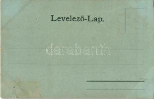 Cegléd, Népbank, Városrész, Református templom, Városi vigadó. Kiadja Sebők Béla. Art Nouveau, flora...