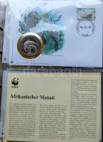 Érmés, bélyeges boríték gyűjtemény, egész világ "30 éves a WWF" 18klf db,10db klf zsetonna...