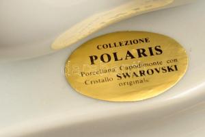 Capodimonte hattyú Swarovski csiszolt üveg kristályokkal, kézzel festett, jelzett, apró kopásnyomokk...