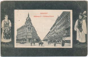 1914 Budapest VI. Andrássy út. Népviseletes montázs (fa)