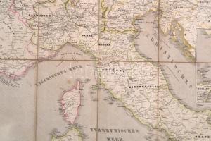 1861 Németország és Közép-Európa posta- és vasúti térképe, vászonra kasírozva, 76×65 cm