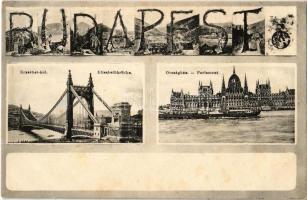 1907 Budapest, Erzsébet híd, országház. Iniciálés montázslap (Rb)