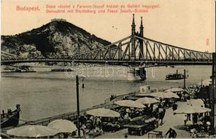 Budapest, Duna, Ferenc József híd, pesti rakpart piac, Citadella és Gellérthegy. Taussig A.