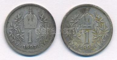 Ausztria 1893. 1K Ag "Ferenc József" (2x) T:2-,3 patina
Austria 1893. 1 Corona "Fran...