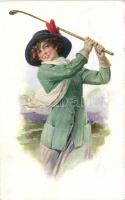 Lady playing golf