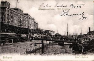 1901 Budapest V. Hotel Hungária szálloda, rakpart gőzhajók. Klein V. kiadása